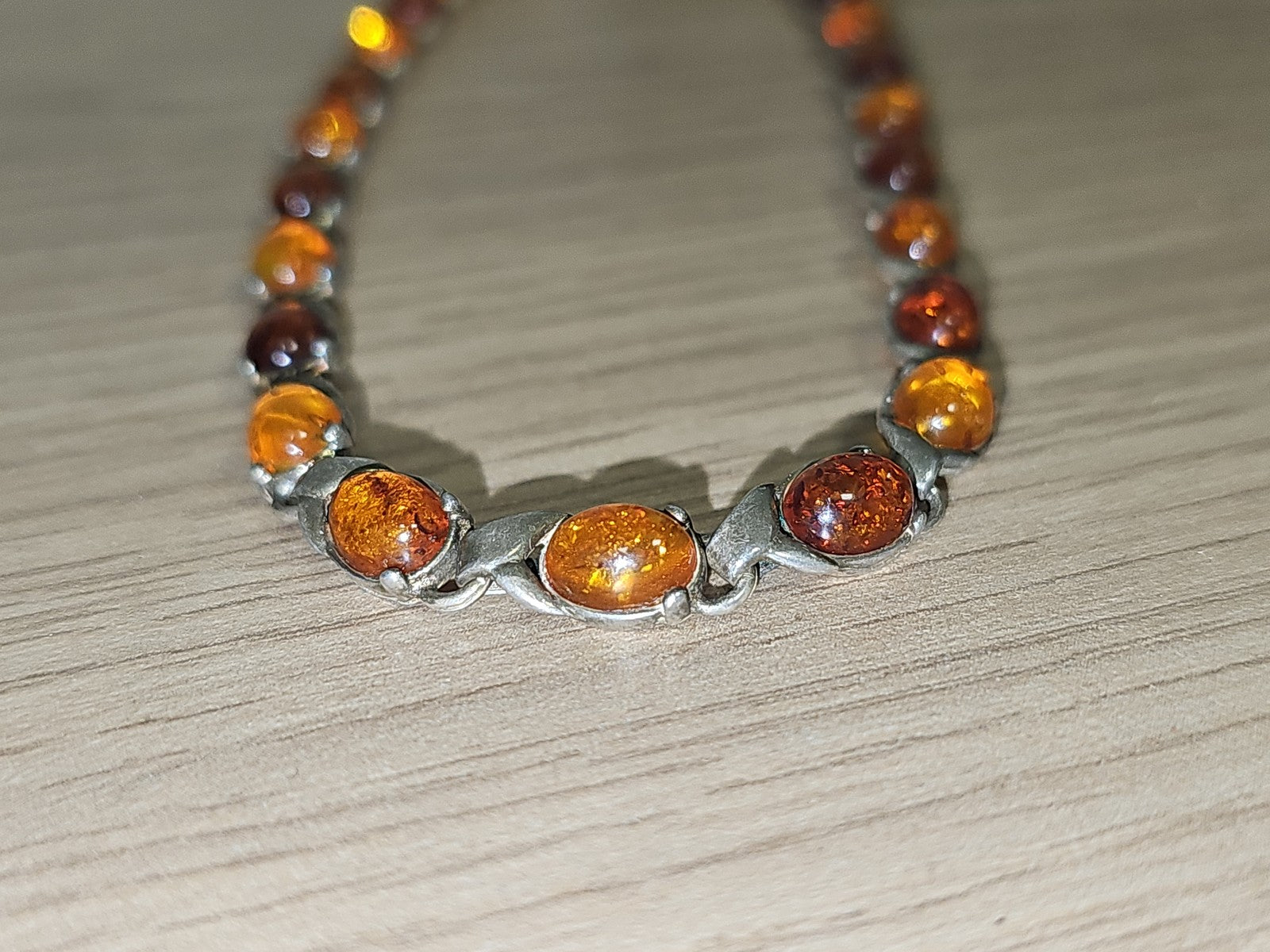 Collier vintage ancien en argent et ambre naturel, art déco années 1930 rare