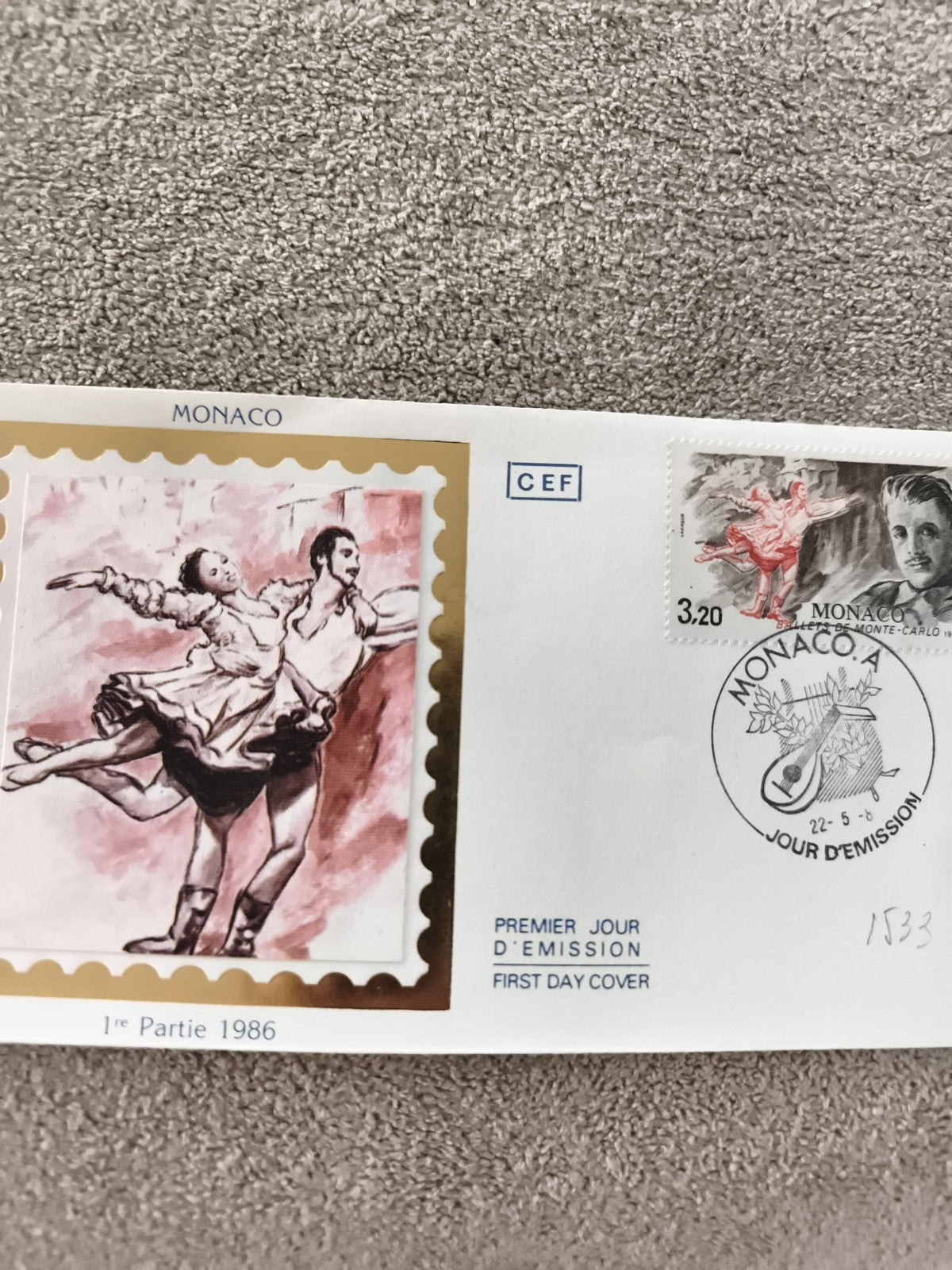 Première Jour d’Émission Monaco 1986 Ballets Monte-Carlo FDC ancien philatélie