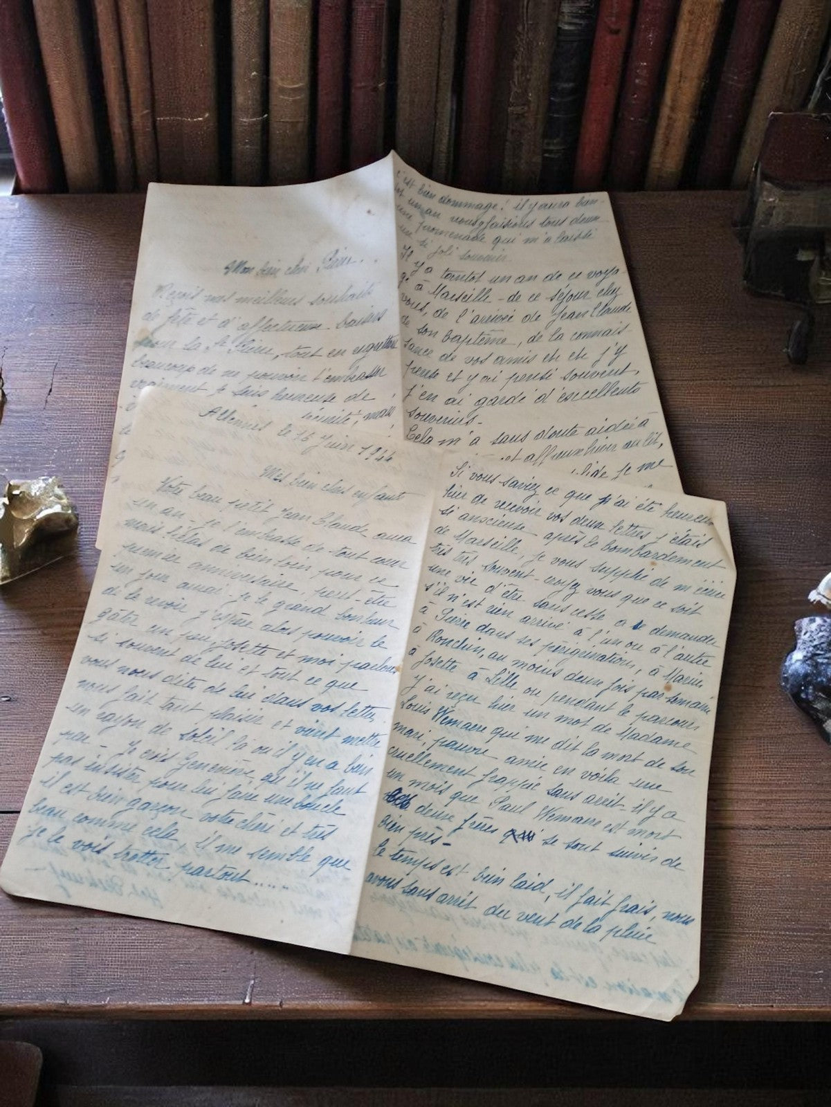 Lettre manuscrite ancienne 1939-1945 guerre, écriture bleue vintage époque WWII