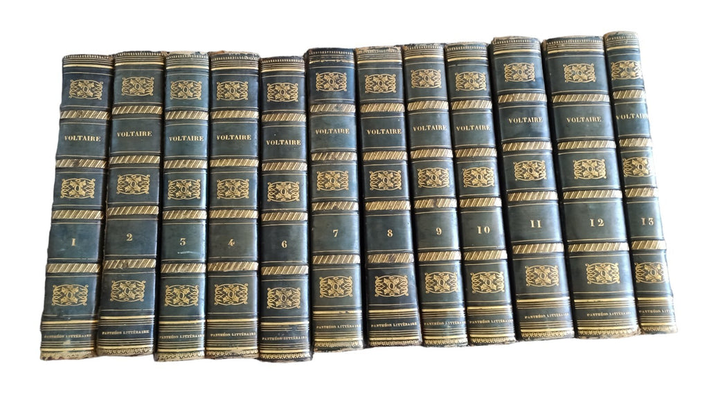 Œuvres complètes Voltaire 12 tomes cuir noir doré 1838 reliure Pantheon Littérai