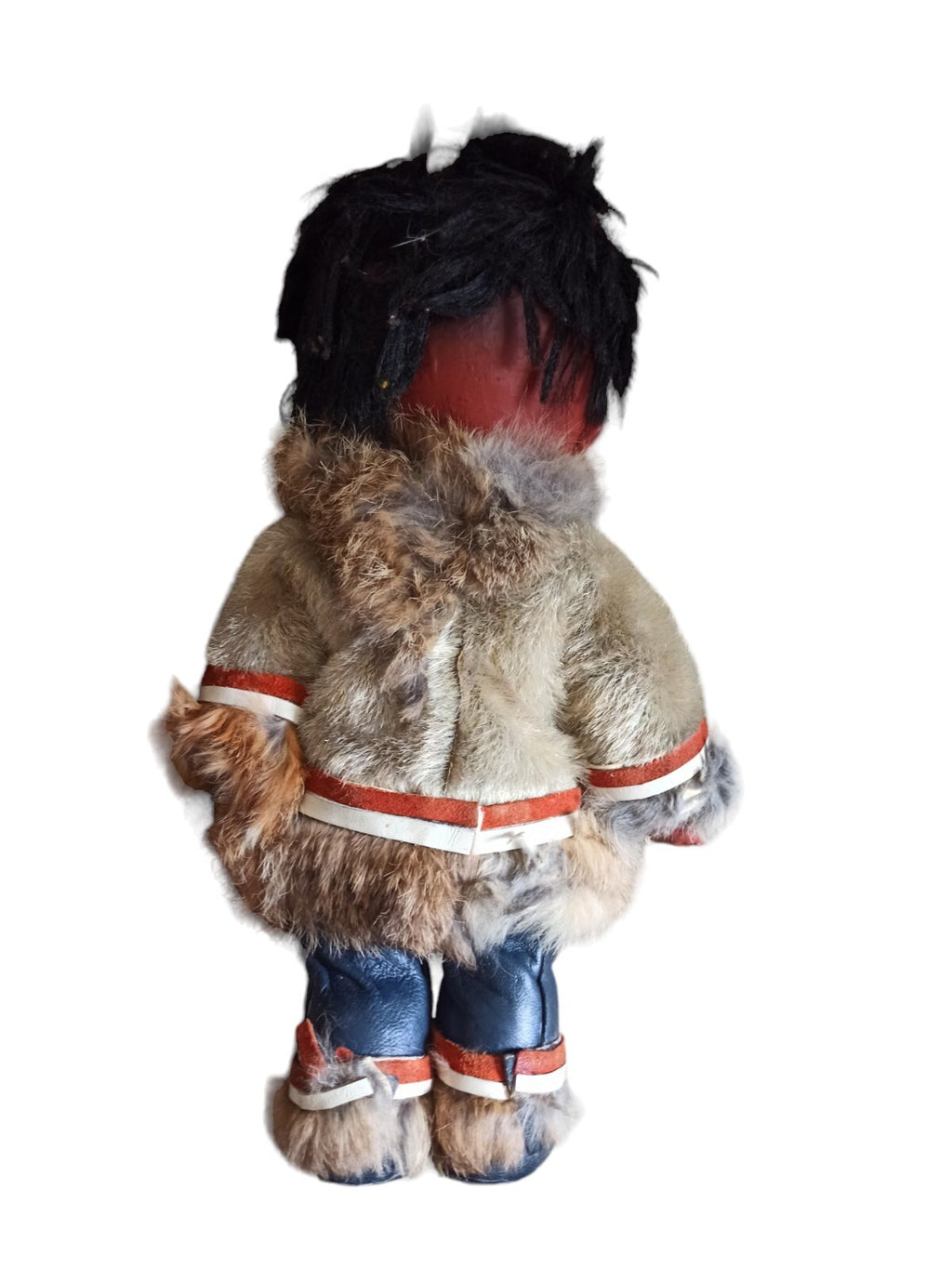 Poupée Eskimo vintage en fourrure véritable, visage vinyle, années 60-70
