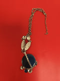 Collier vintage pendentif bleu chaîne métal style années 70 deadstock