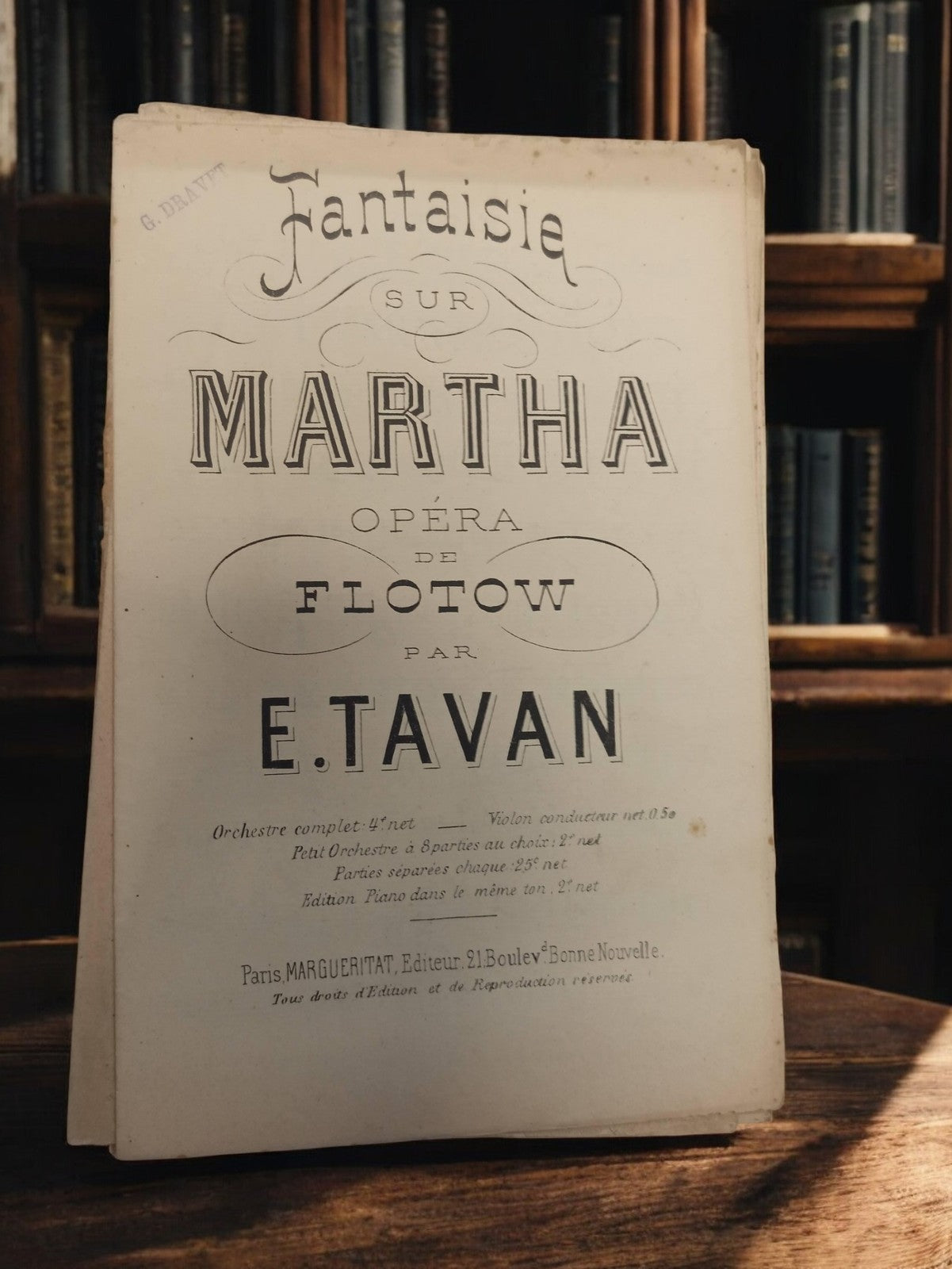 Partition ancienne Fantaisie sur Martha Flotow Tavan Paris vintage livret musiqu
