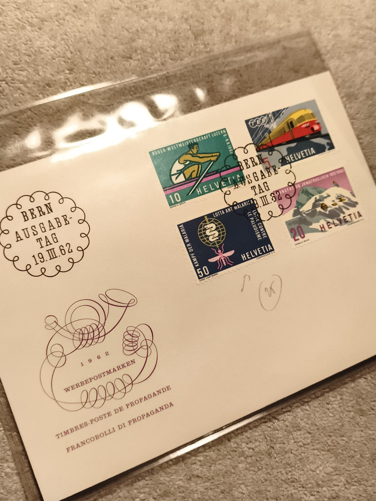 Lettre 1er jour Suisse 1962 timbres Helvetia Bern Werbepostmarken philatélie