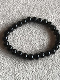 Bracelet perles noires pierres naturelles, élastique, bijou homme femme