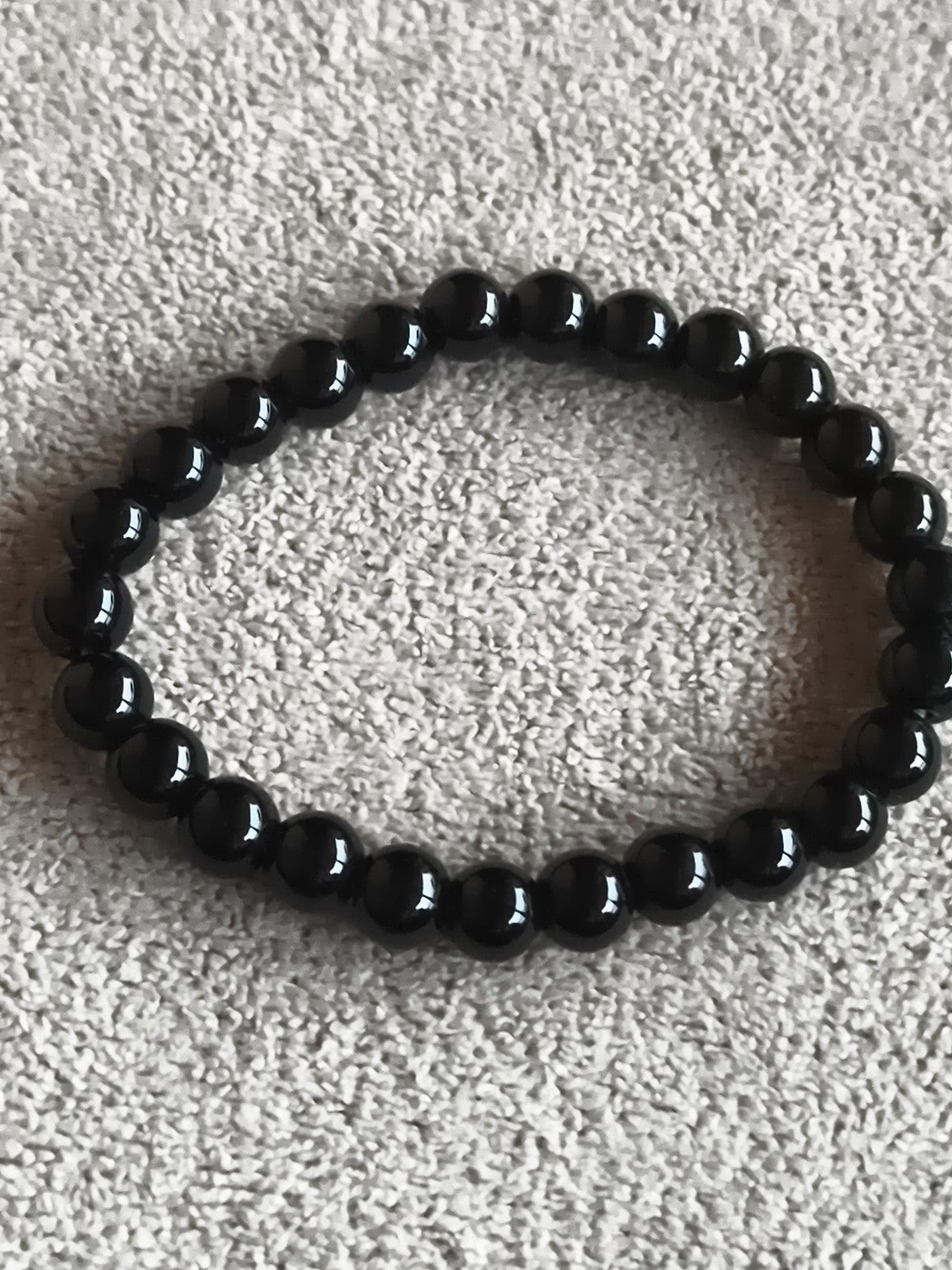 Bracelet perles noires pierres naturelles, élastique, bijou homme femme