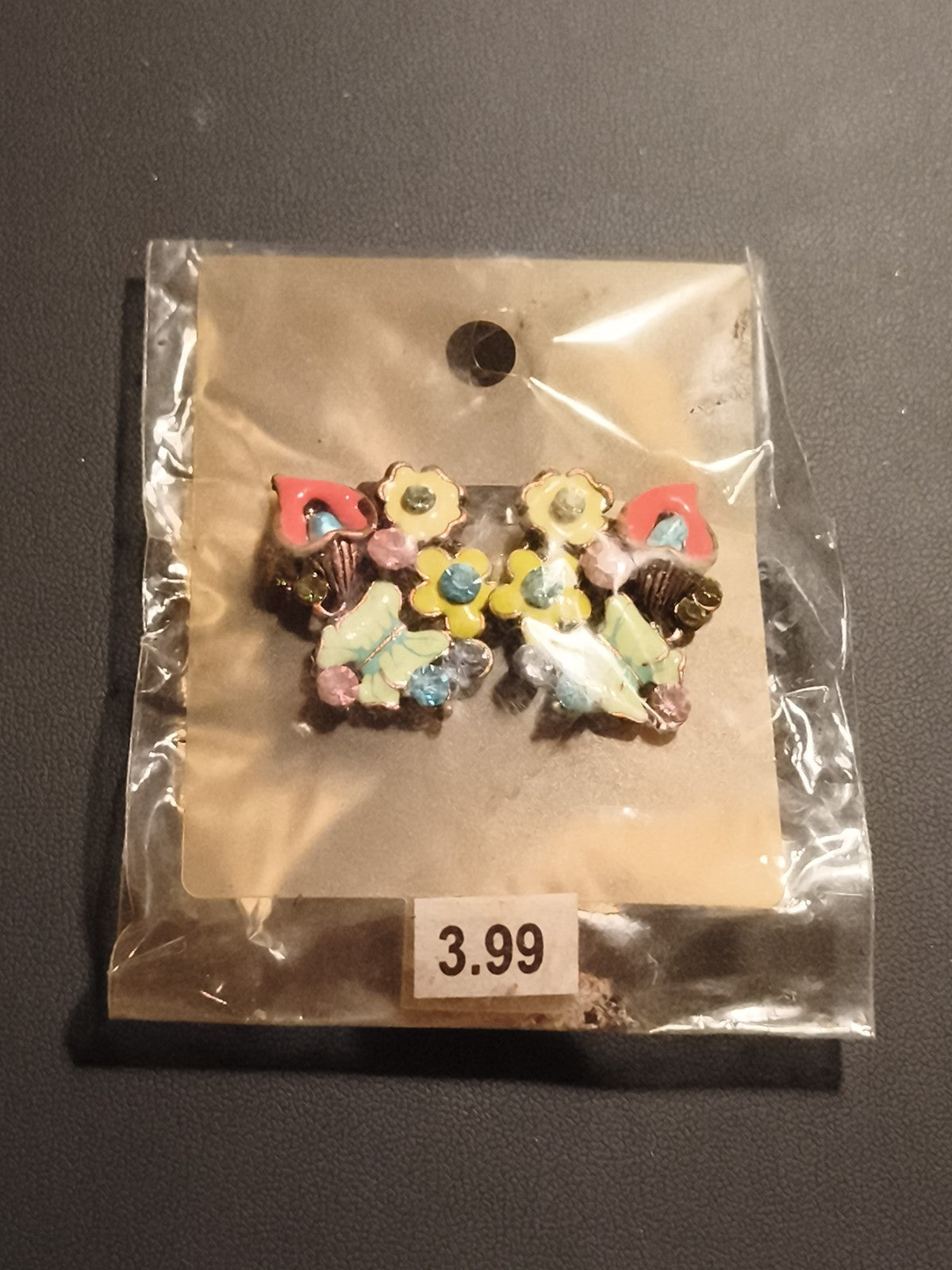 Boucles d’oreilles vintage fleurs émaillées pastel deadstock fantaisie rétro