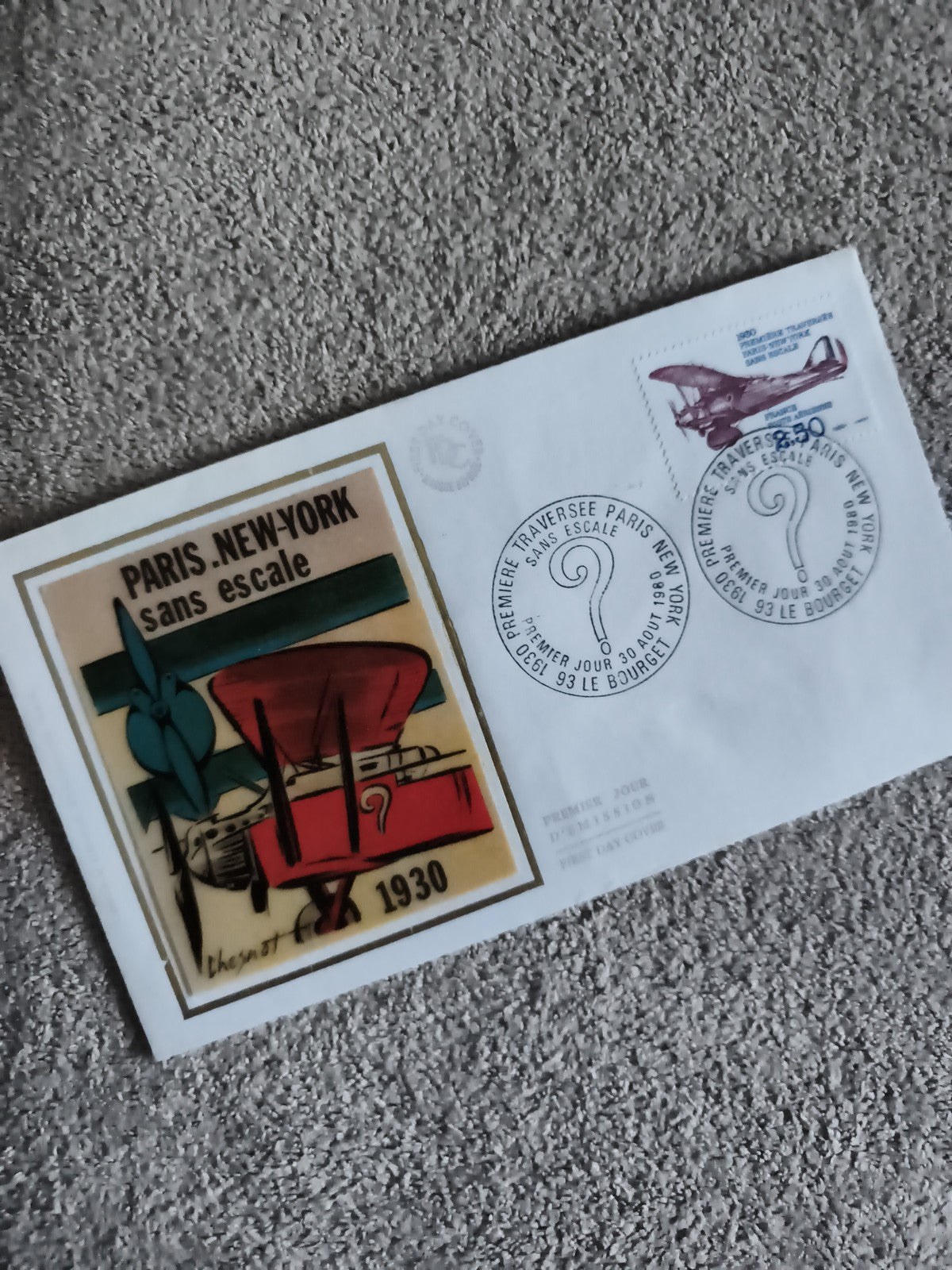 Lettre Premier Jour Paris New York 1930 avion cachets Philatélie (Ref 27)