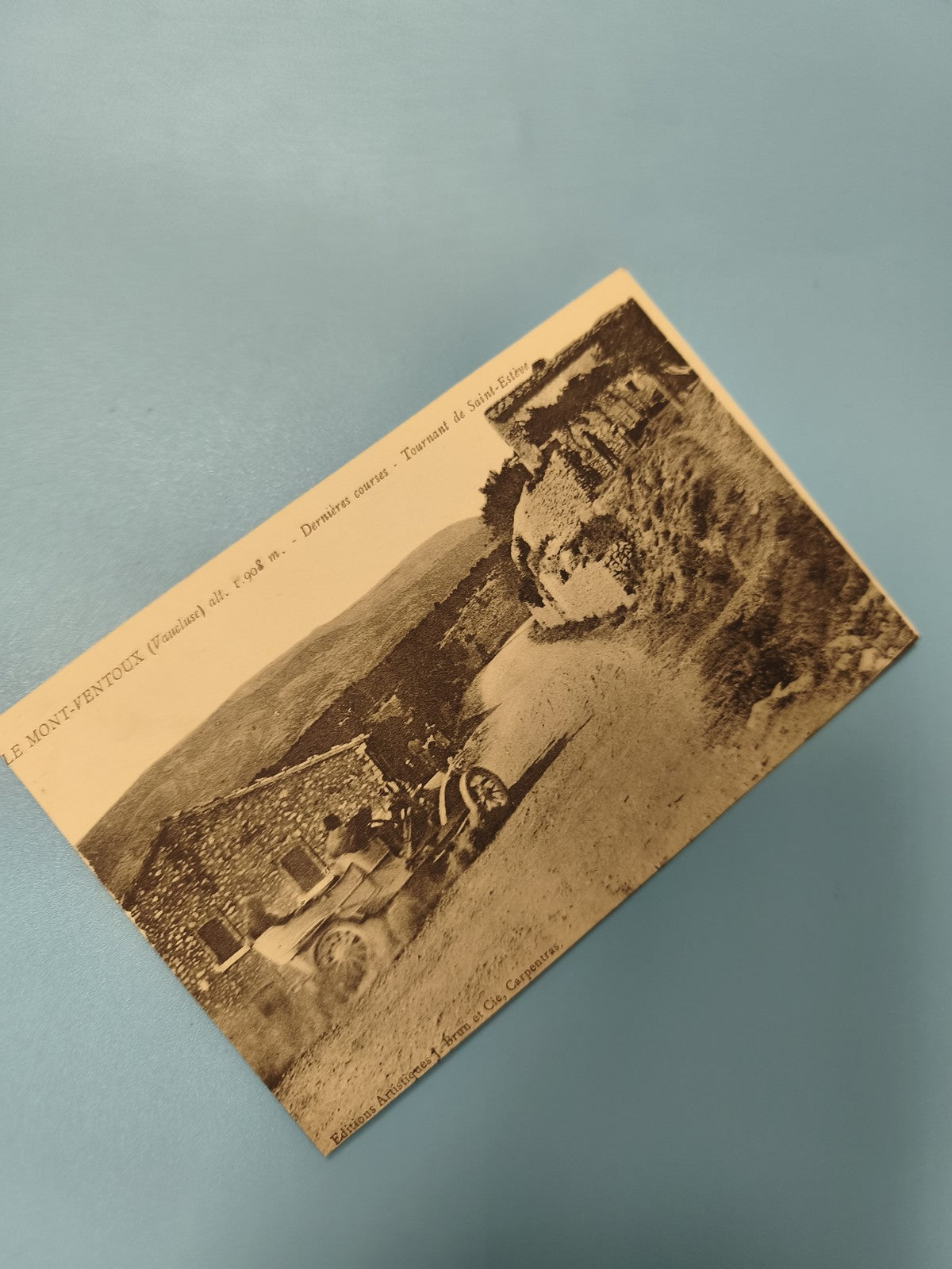 Ancienne carte postale animée Mont Ventoux course auto virage rétro collection