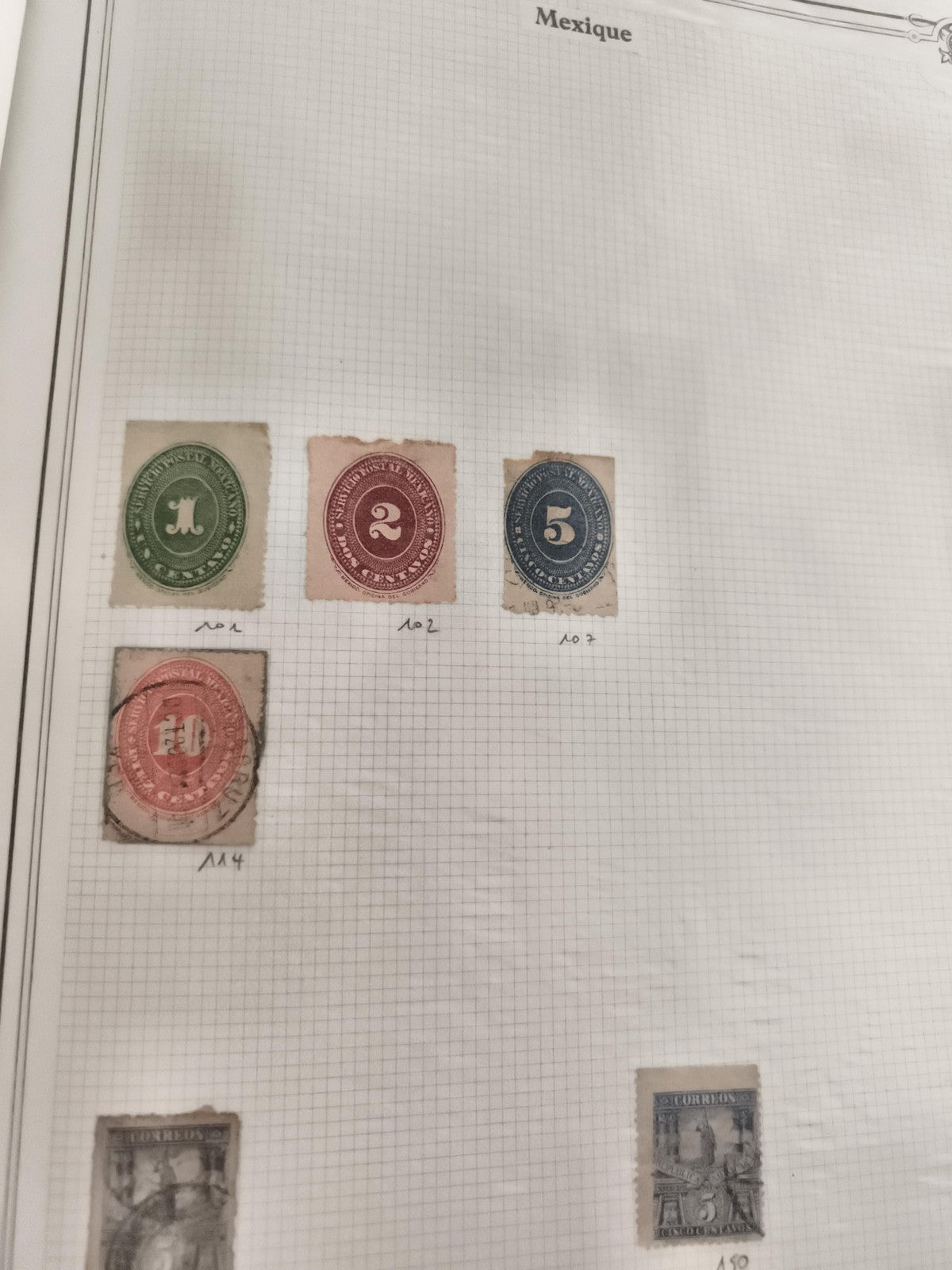 Timbres anciens Mexique XIXe siècle lot x5 philatélie vintage couleurs variées