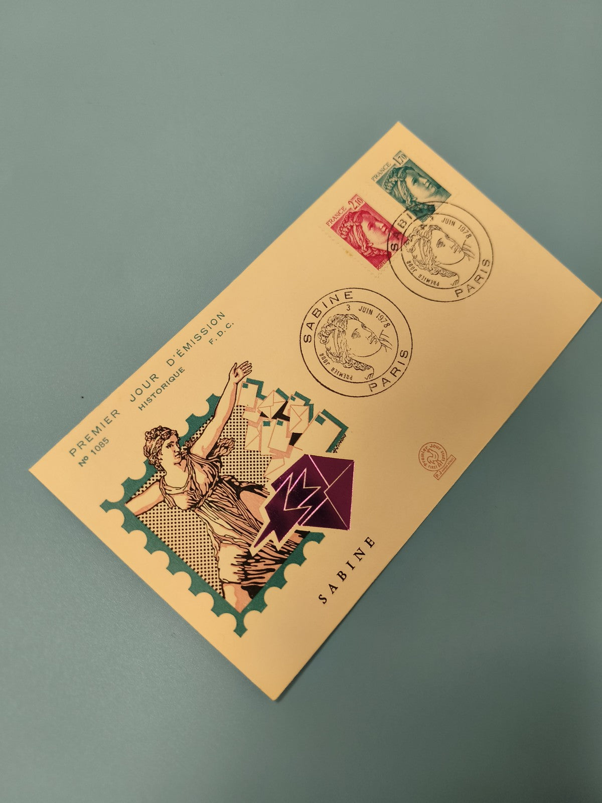Enveloppe premier jour d?émission FDC Sabine timbres France illustration colorée