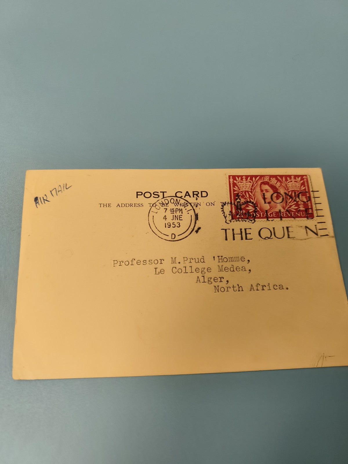 Ancienne enveloppe philatélie 1953 affranchie timbre Royaume-Uni air mail