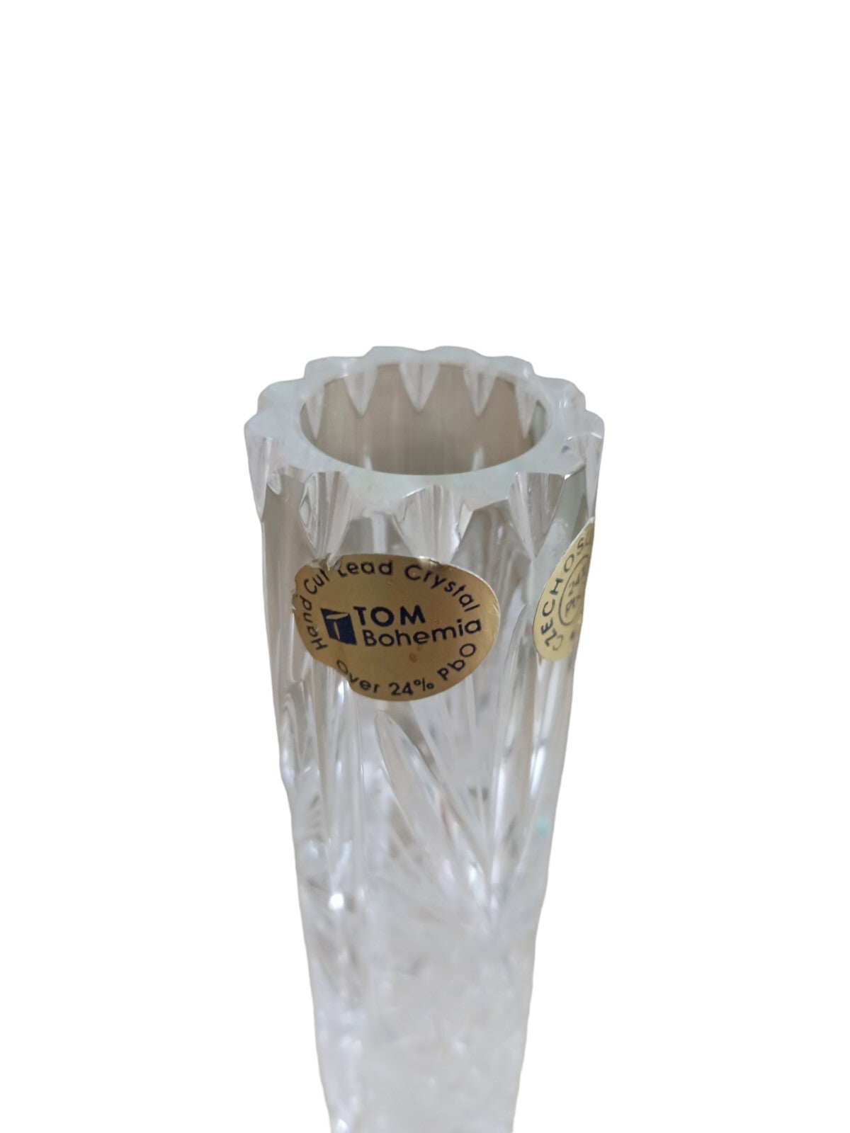 Vase cristal de Bohême taillé plomb Tchécoslovaquie 22 cm décor géométrique