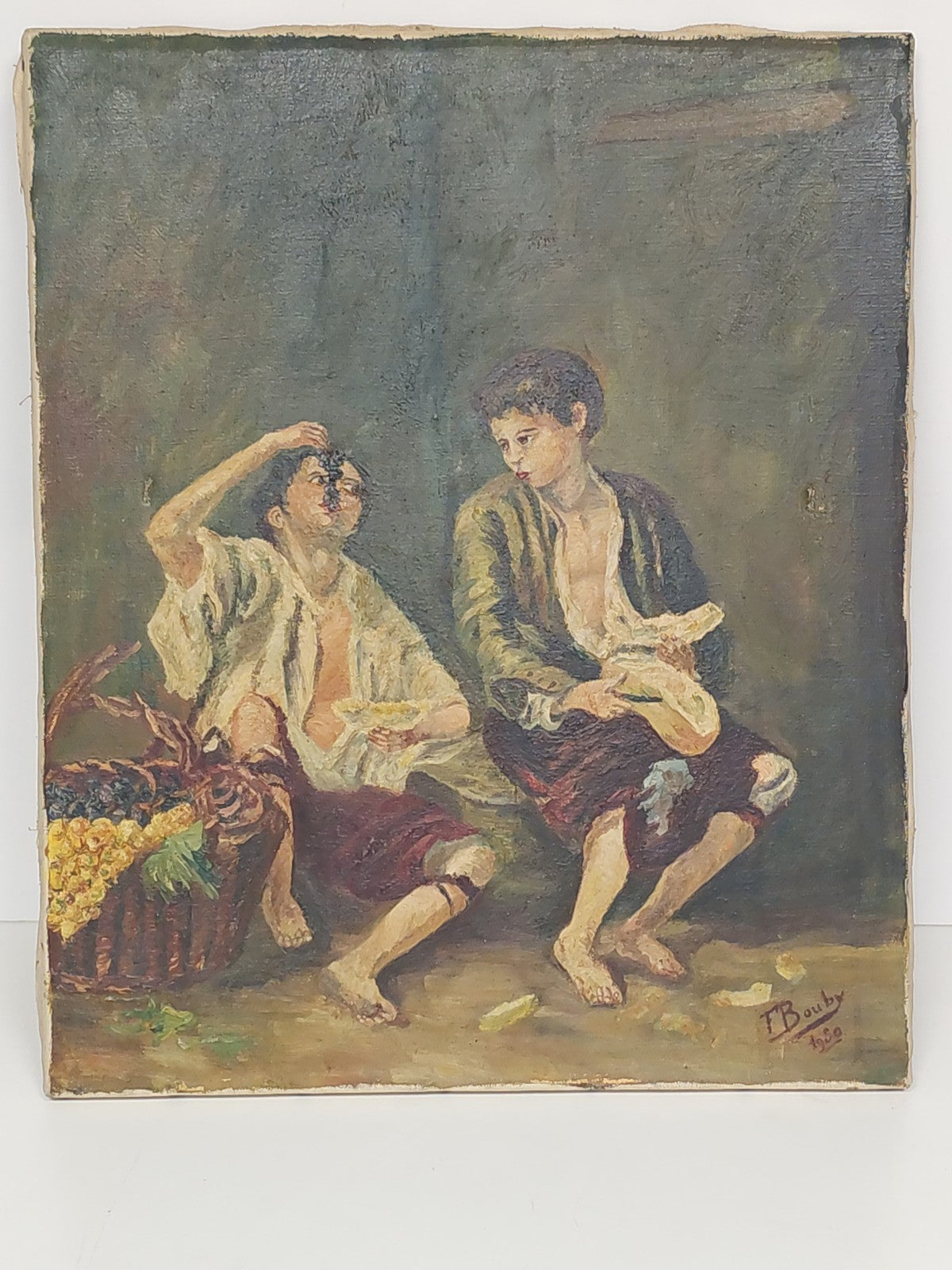 Ancien tableau vintage signé Bouby, peinture sur toile datée 1950, art rétro