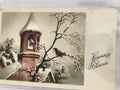 Carte postale ancienne Heureuse Année oiseau clocher neige CPA vintage hiver
