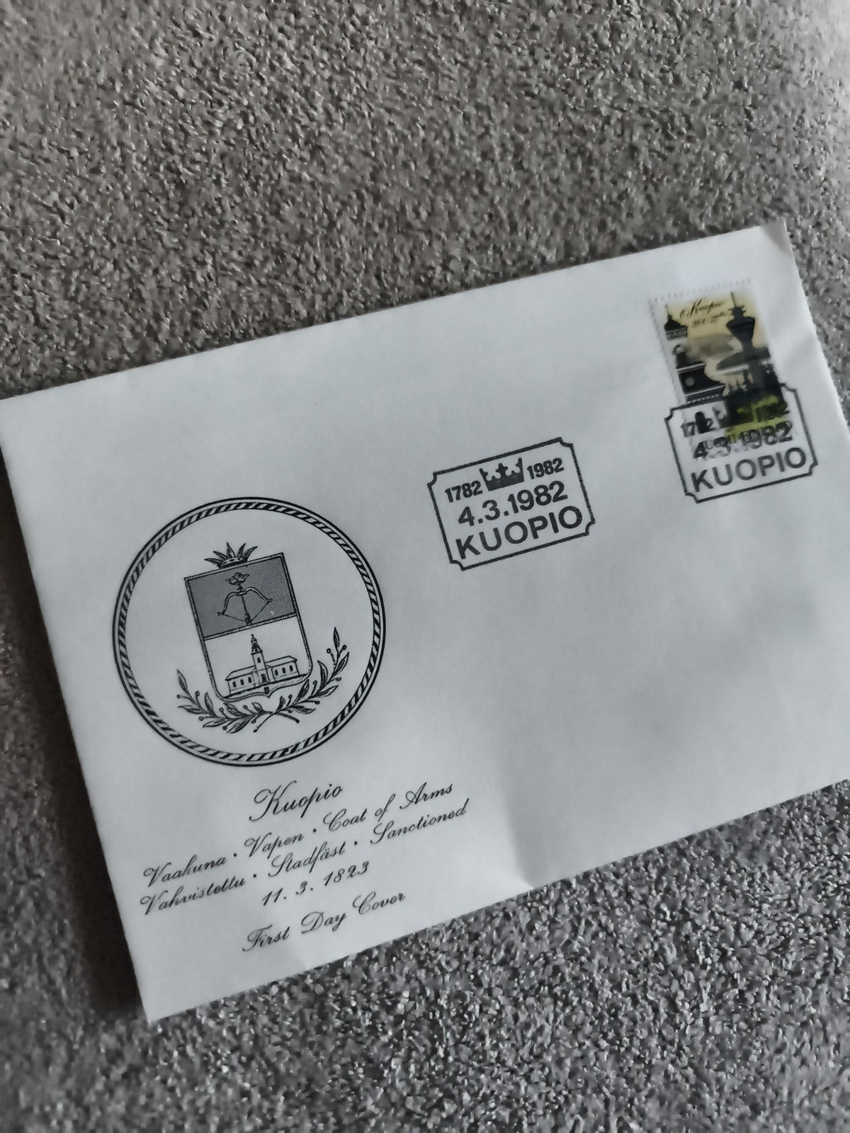 Lettre premier jour Kuopio 1982 Finlande blason timbre philatélie (Ref 27)