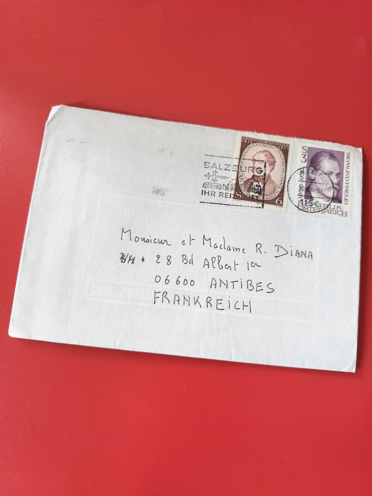 Enveloppe philatélie affranchie timbres Autriche, oblitération Salzburg