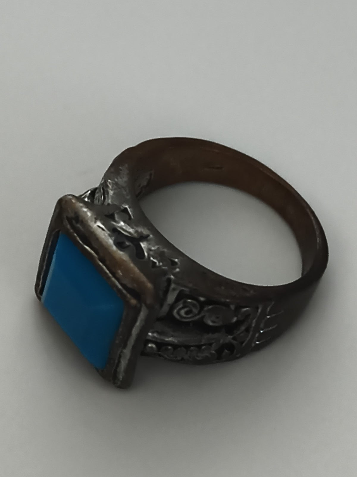 Bague vintage homme ornée pierre bleue, style ancien, taille 54 anneau décoré