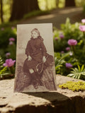 Photographie ancienne fillette raquette, portrait rétro XIXe, cabinet de curiosi