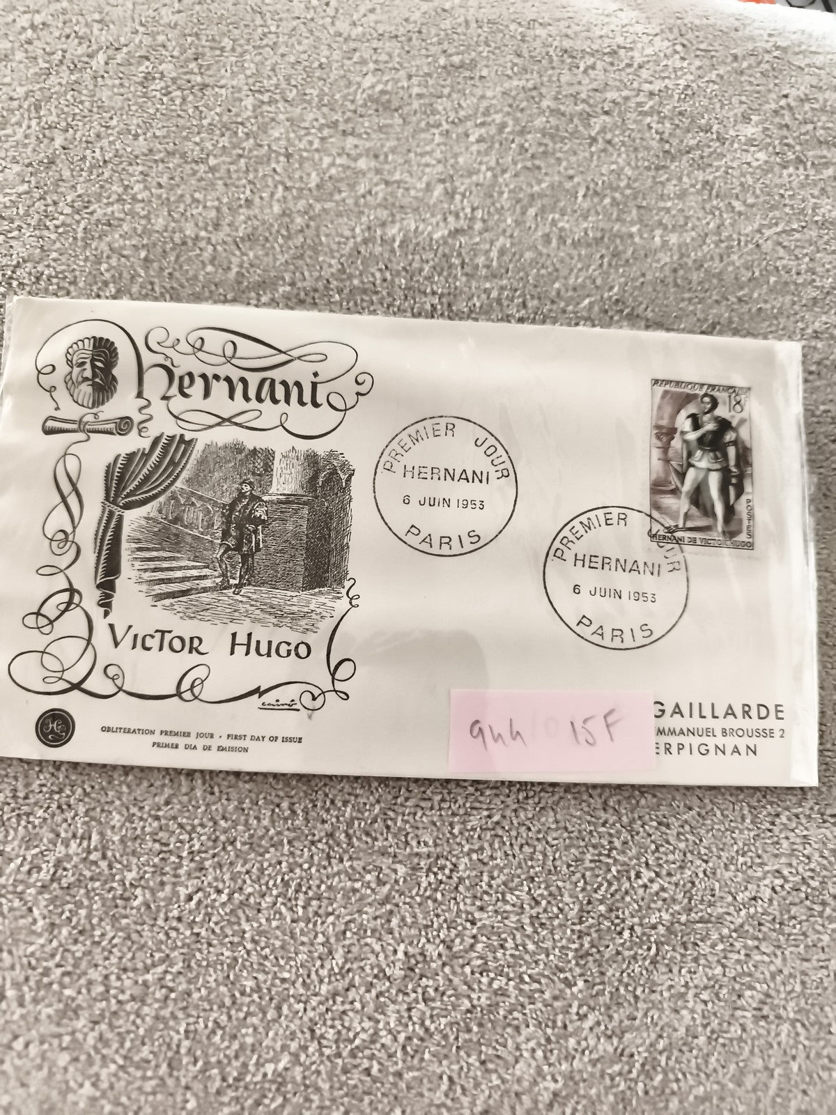 Lettre premier jour Hernani Victor Hugo 1953 Paris philatélie ancien FDC