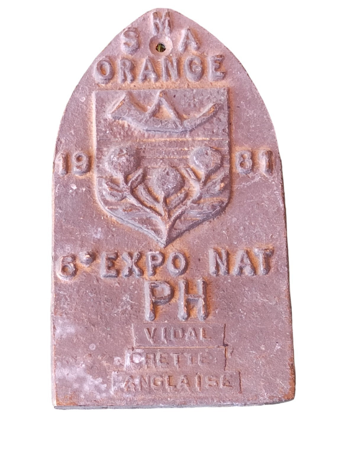 Plaque métal 6e Expo Nat Orange 1981 Vidal PH rétro vintage Vaucluse