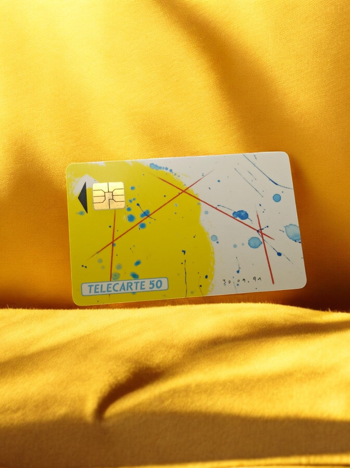 Carte téléphonique vintage Télécarte 50 jaune design abstrait rétro
