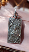 Médaille religieuse vintage bronze rectangulaire Vierge étoiles art sacré