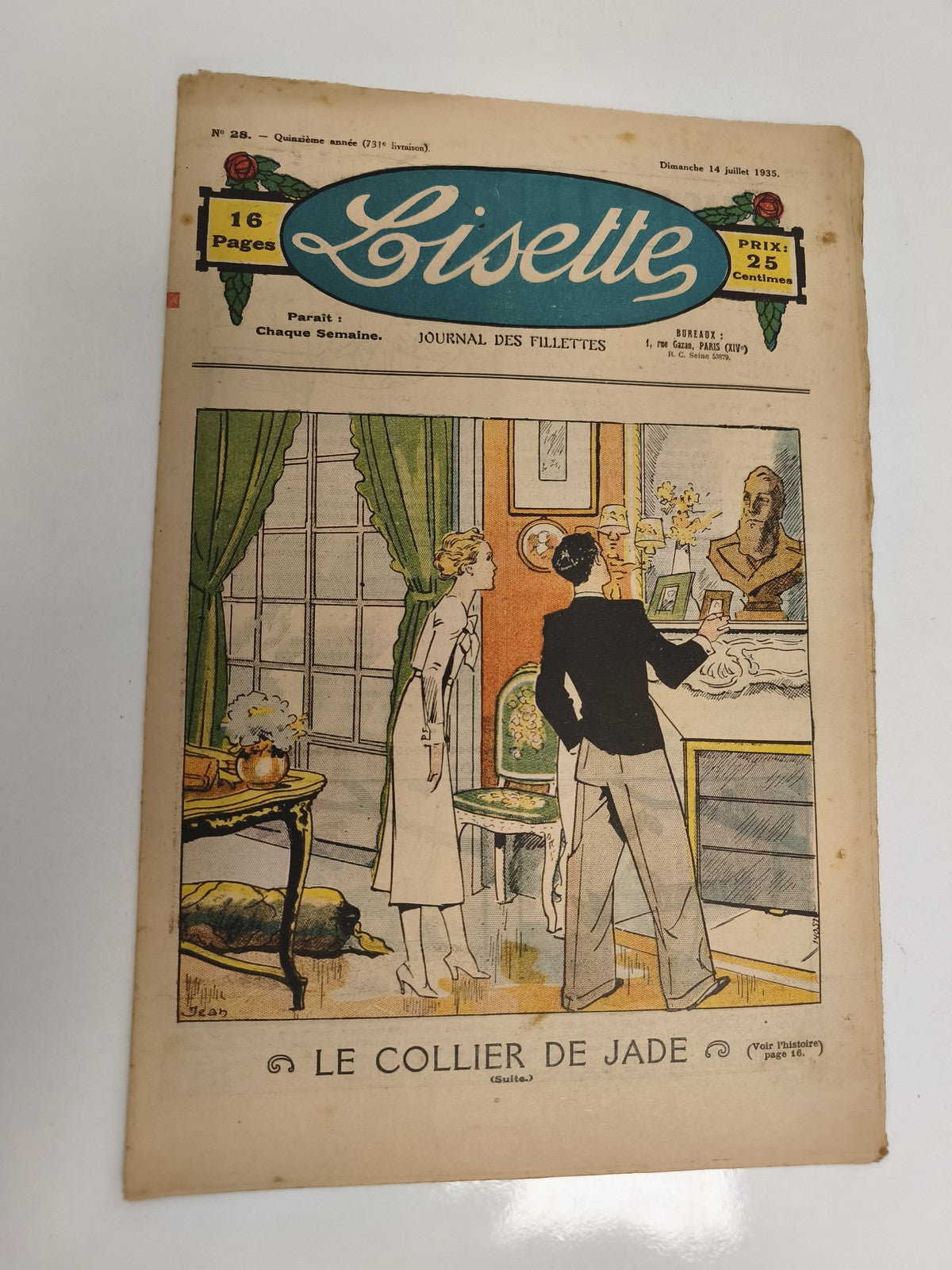 Journal Lisette 1935 ancien, 16 pages, couverture illustrée, vintage fillettes
