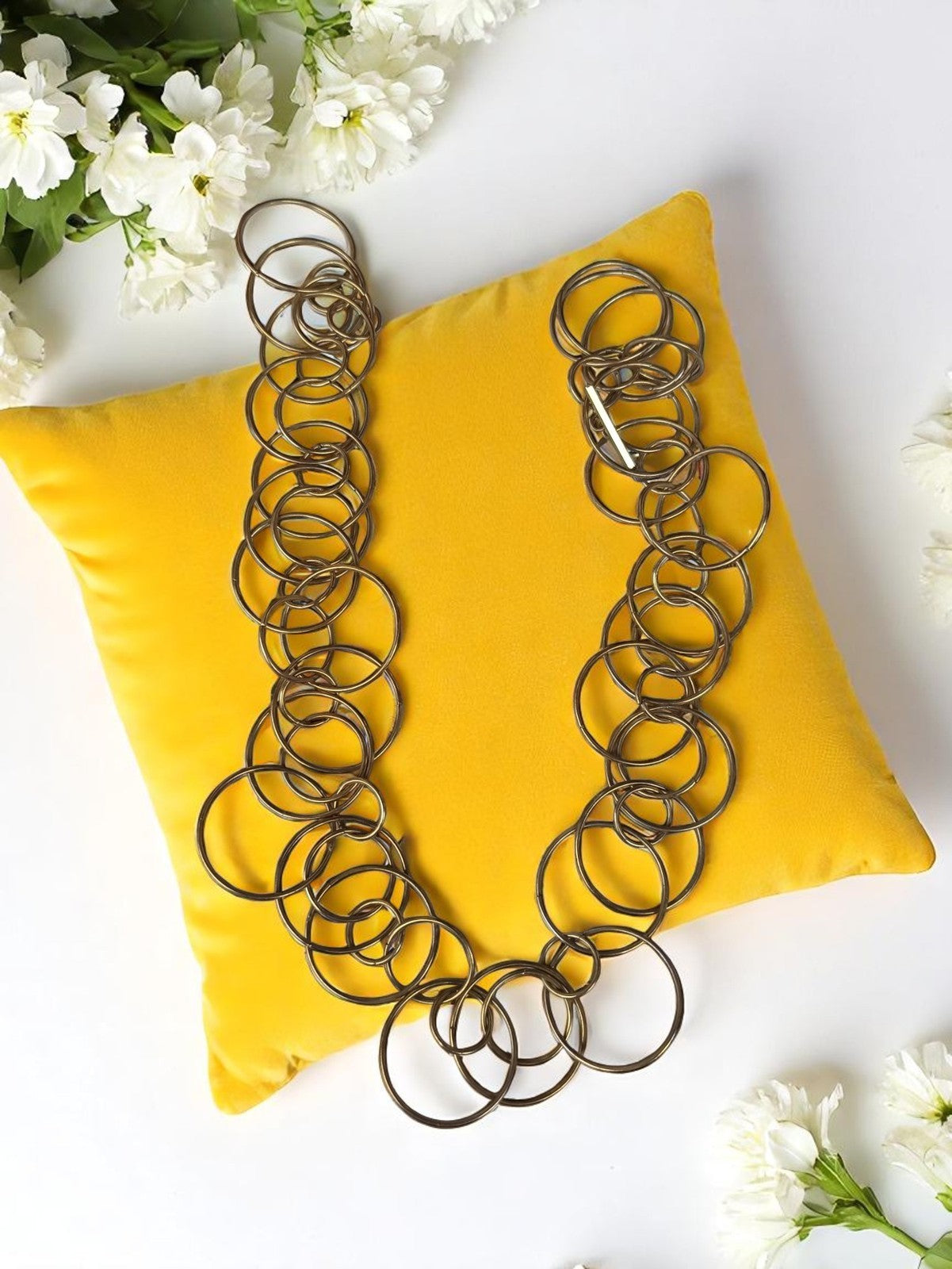 Collier fantaisie vintage ancien gros maillons ronds bronze rétro original