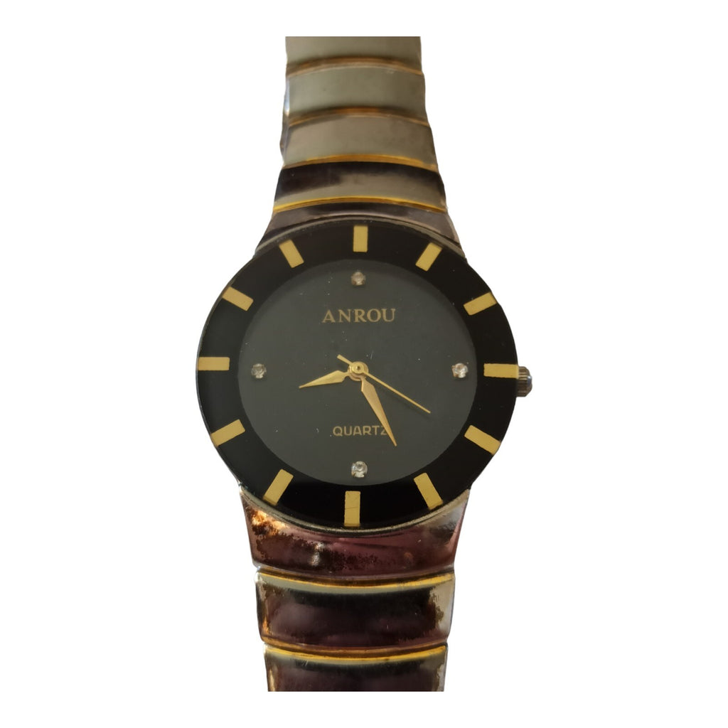Montre femme ANROU quartz élégante, cadran noir doré, pile incluse