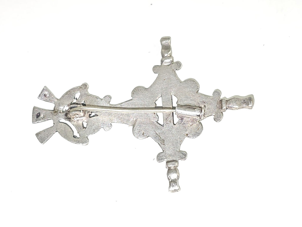 Broche vintage berbère en argent ancien, bijou ethnique traditionnel d'occasion
