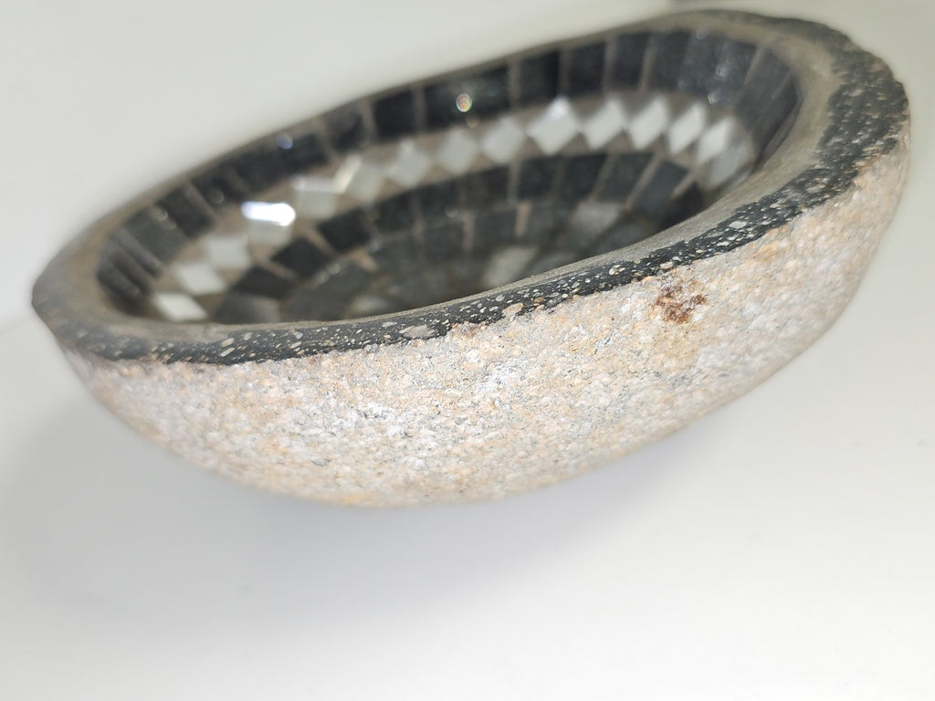 Coupe vide-poches vintage en pierre naturelle sculptée, mosaïque ancienne déco