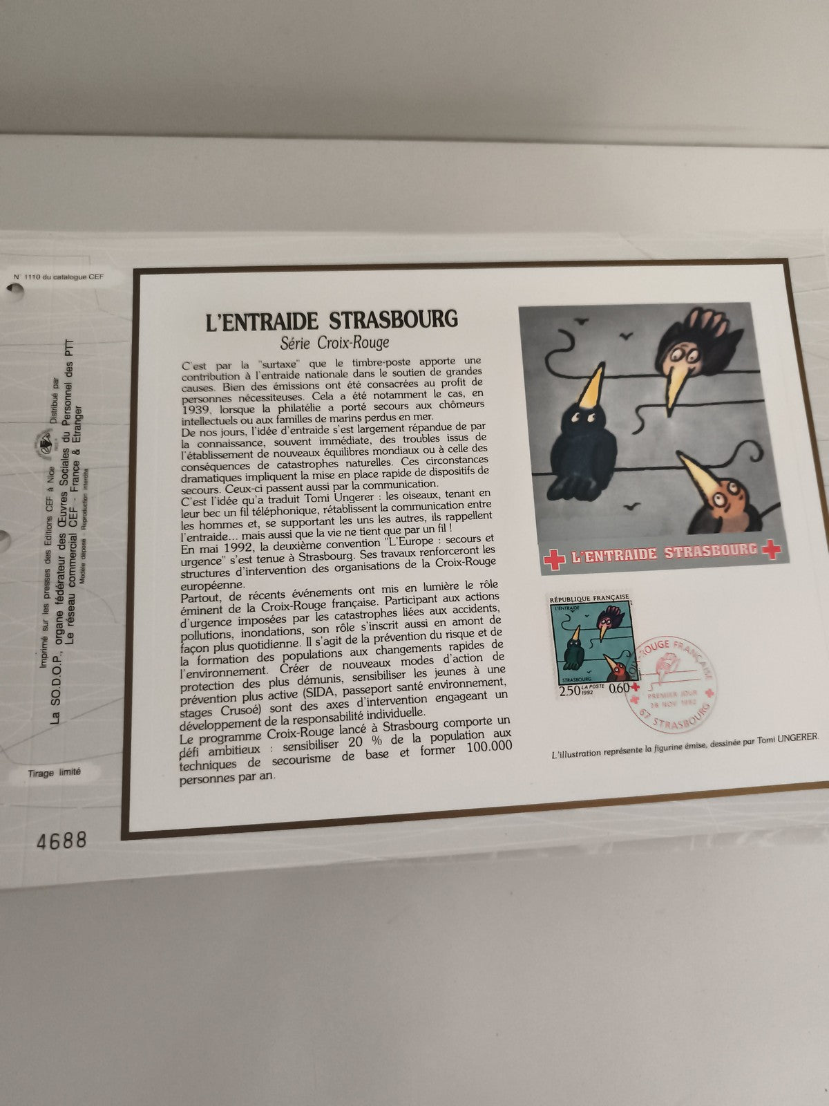 Feuillet CEF L'Entraide Strasbourg Croix-Rouge Tomi Ungerer philatélie