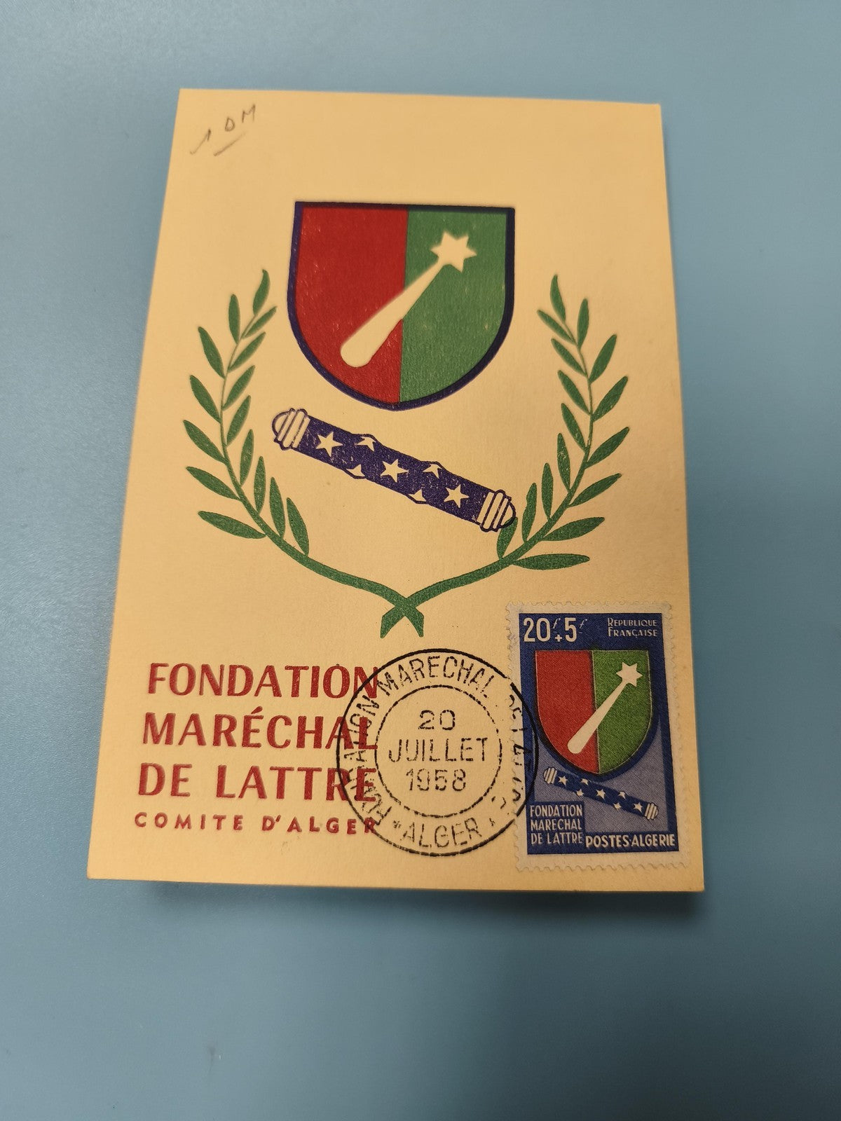 Ancien timbre maximaphilie Algérie 1958 Fondation Maréchal de Lattre CP maximum