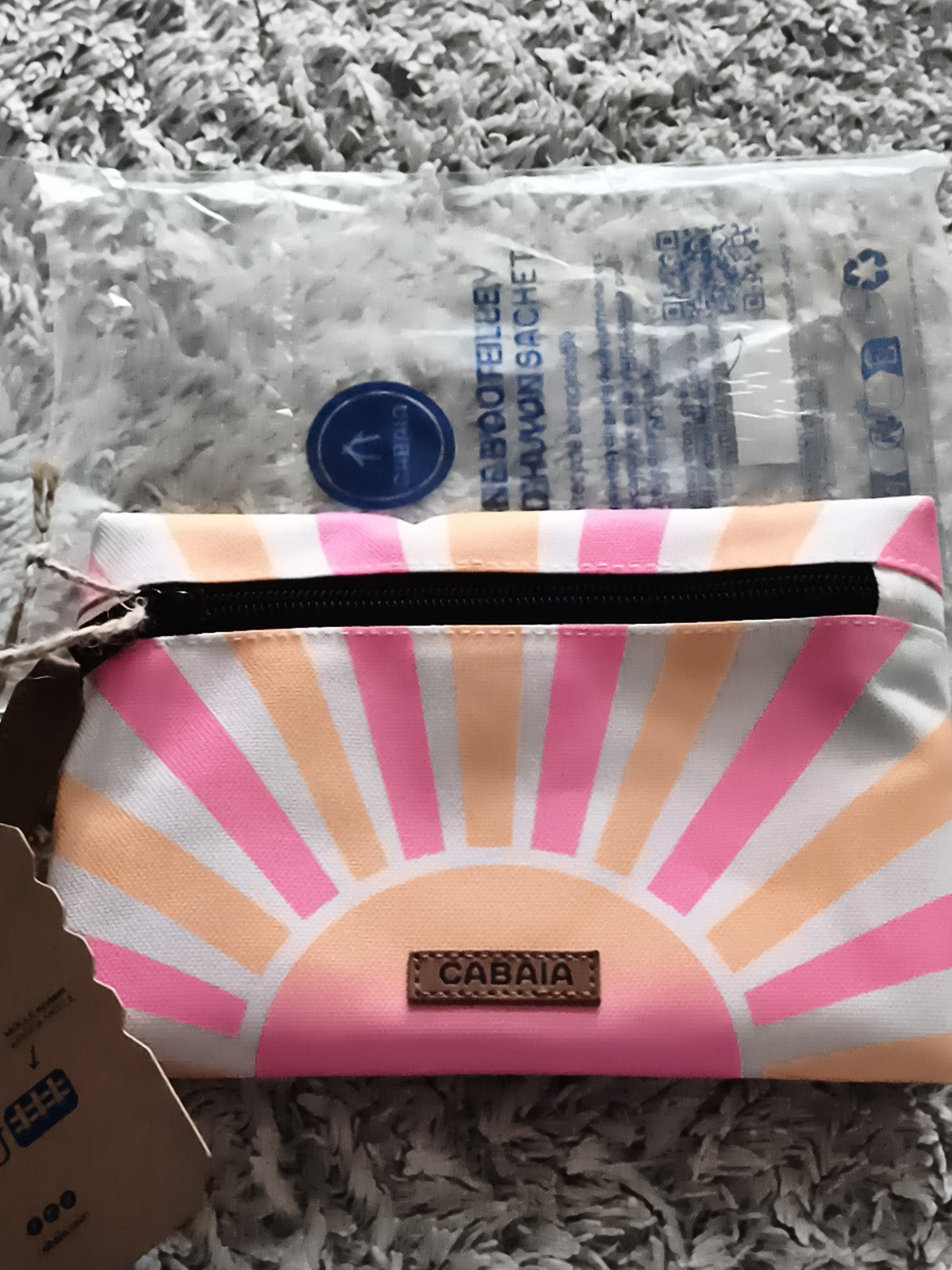 Trousse Cabaia motif soleil pastel, pochette zippée 18 cm neuve