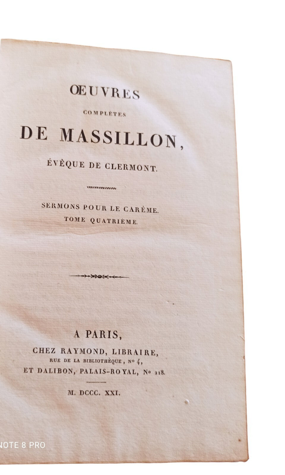 Livre ancien Massillon Œuvres Sermons Carême Tome IV 1823 reliure décorée