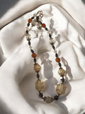 Collier vintage perles pâte de verre et hématite tons ambrés bijou ancien rétro