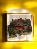 Chromo ancien maison école cadre doré illustration vintage XIXe