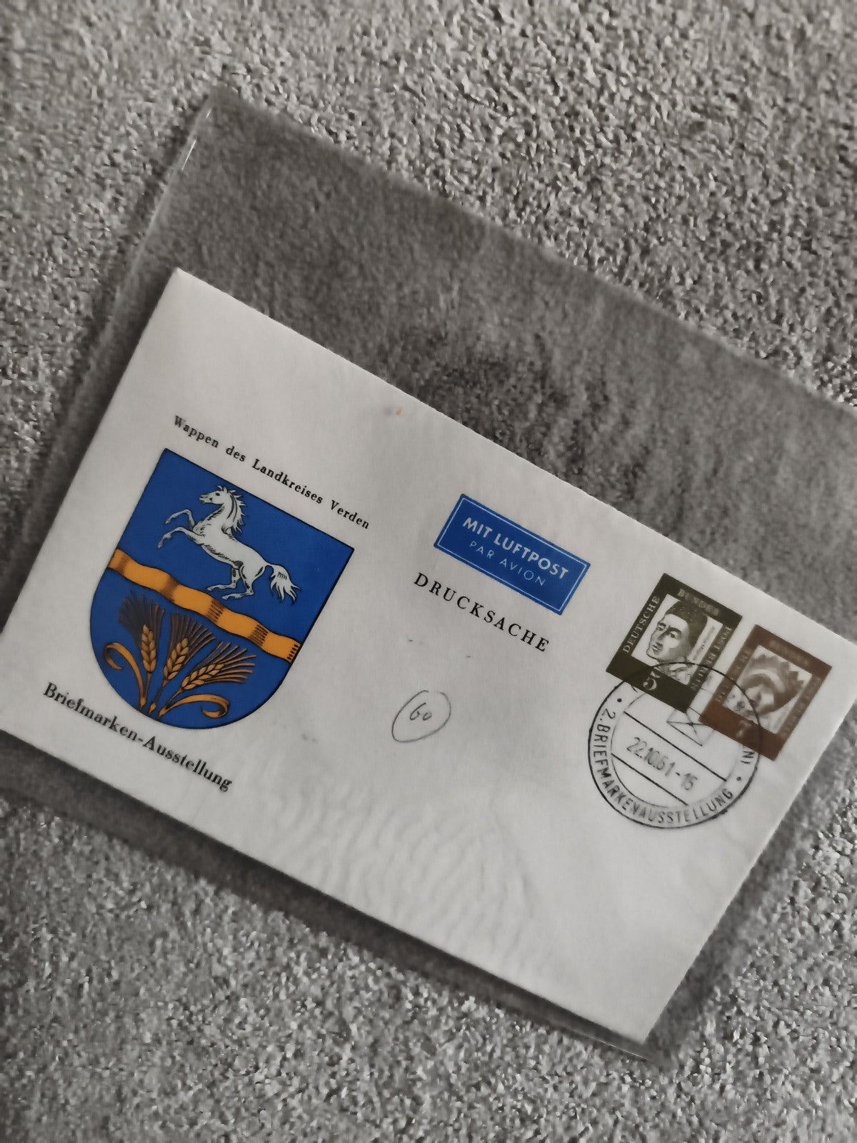 Lettre premier jour Allemagne Verden blason timbres Luftpost philatélie (Ref 1)