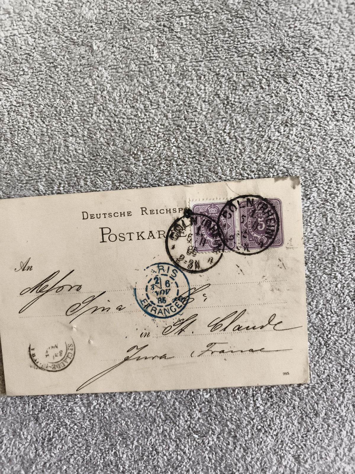 CPA carte postale allemande Deutsche Reichspost timbres 1886 oblitération Paris