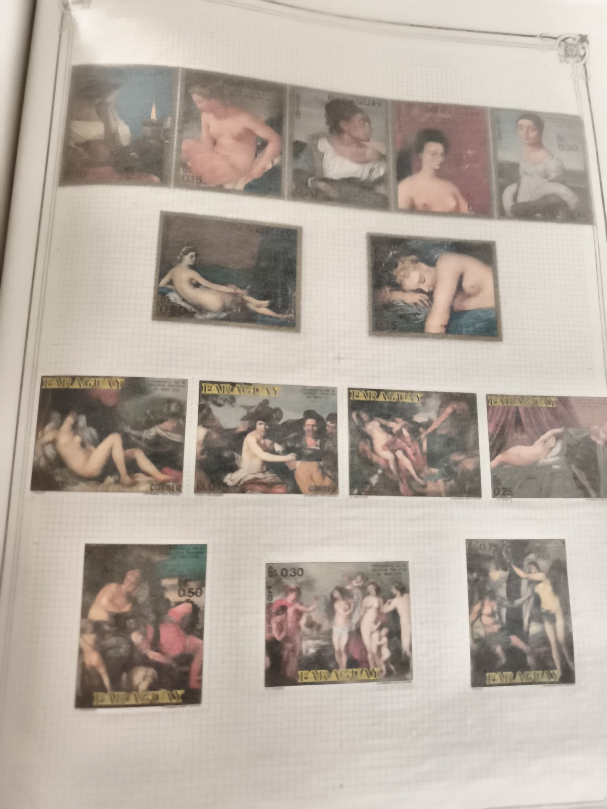 Timbres anciens Paraguay nus artistiques, philatélie art classique peinture