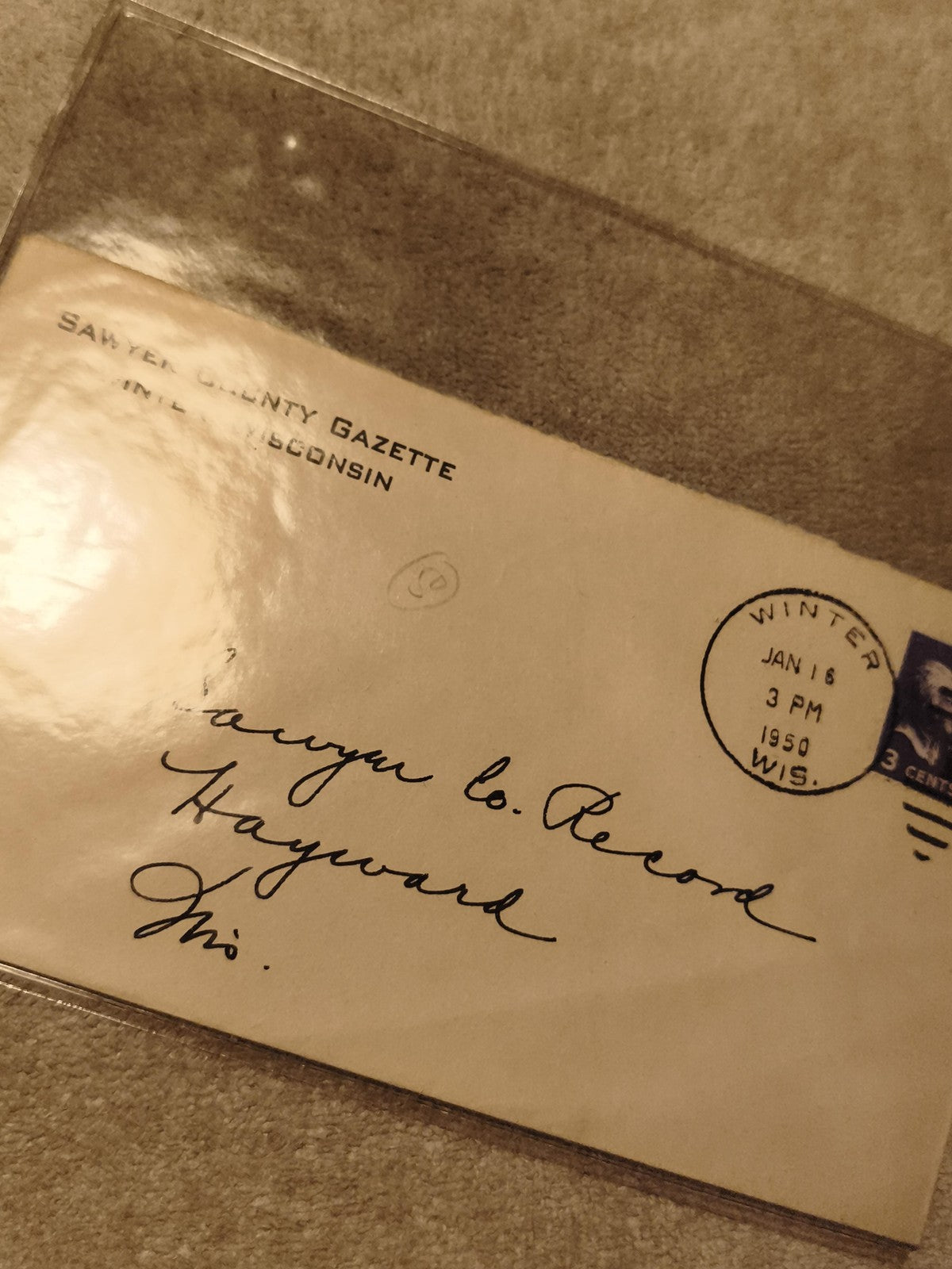 Lettre timbrée USA 1950 Sawyer County Gazette Wisconsin Hayward philatélie (Ref