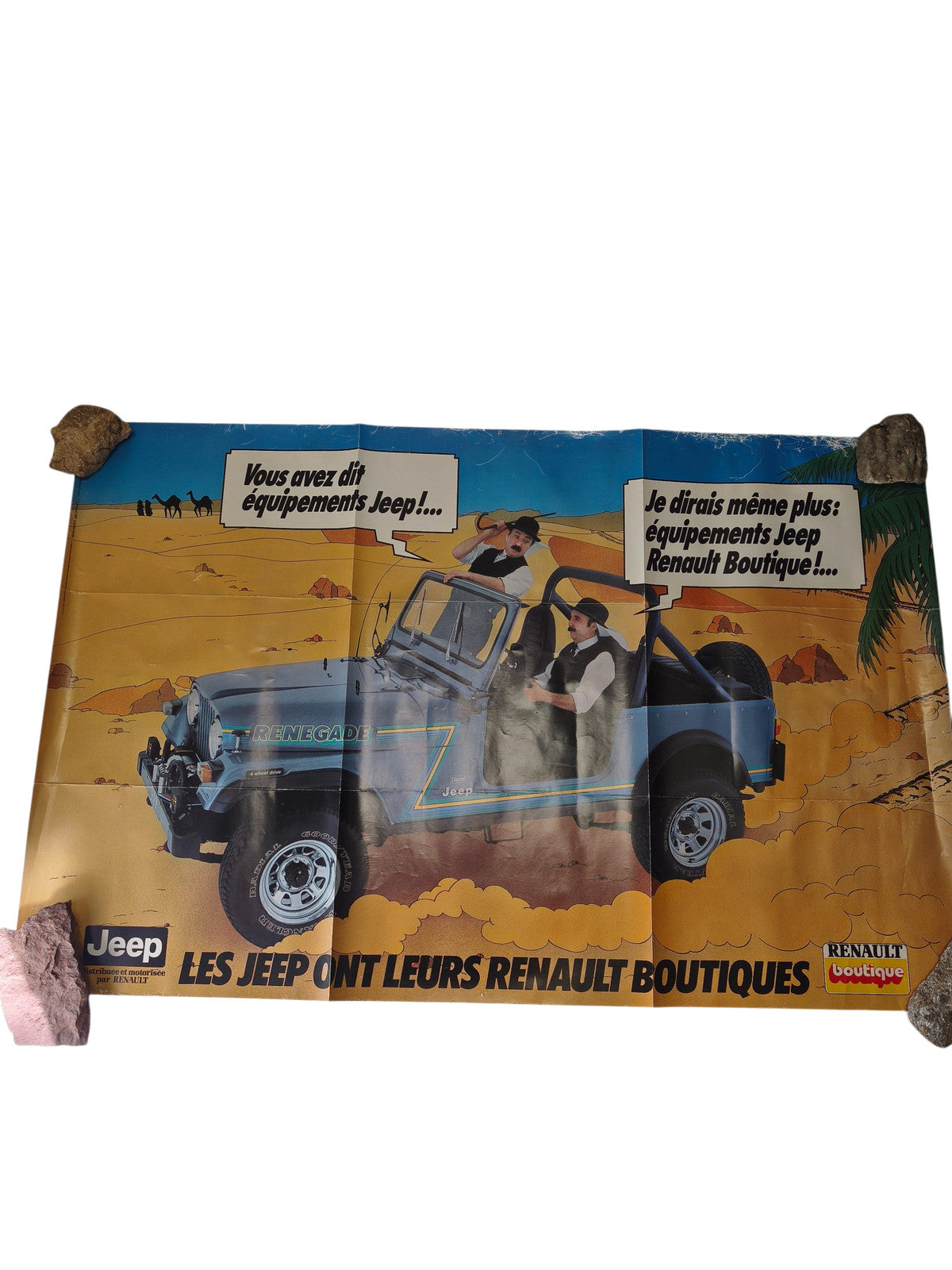 Affiche publicitaire ancienne Jeep vintage grand format rétro décoration auto