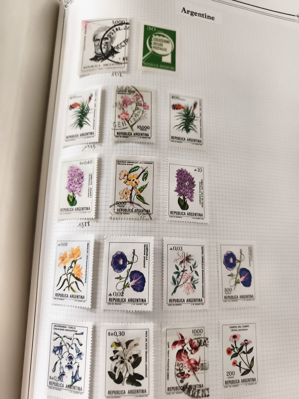 Lot timbres anciens Argentine fleurs obliterés République Argentina vintage