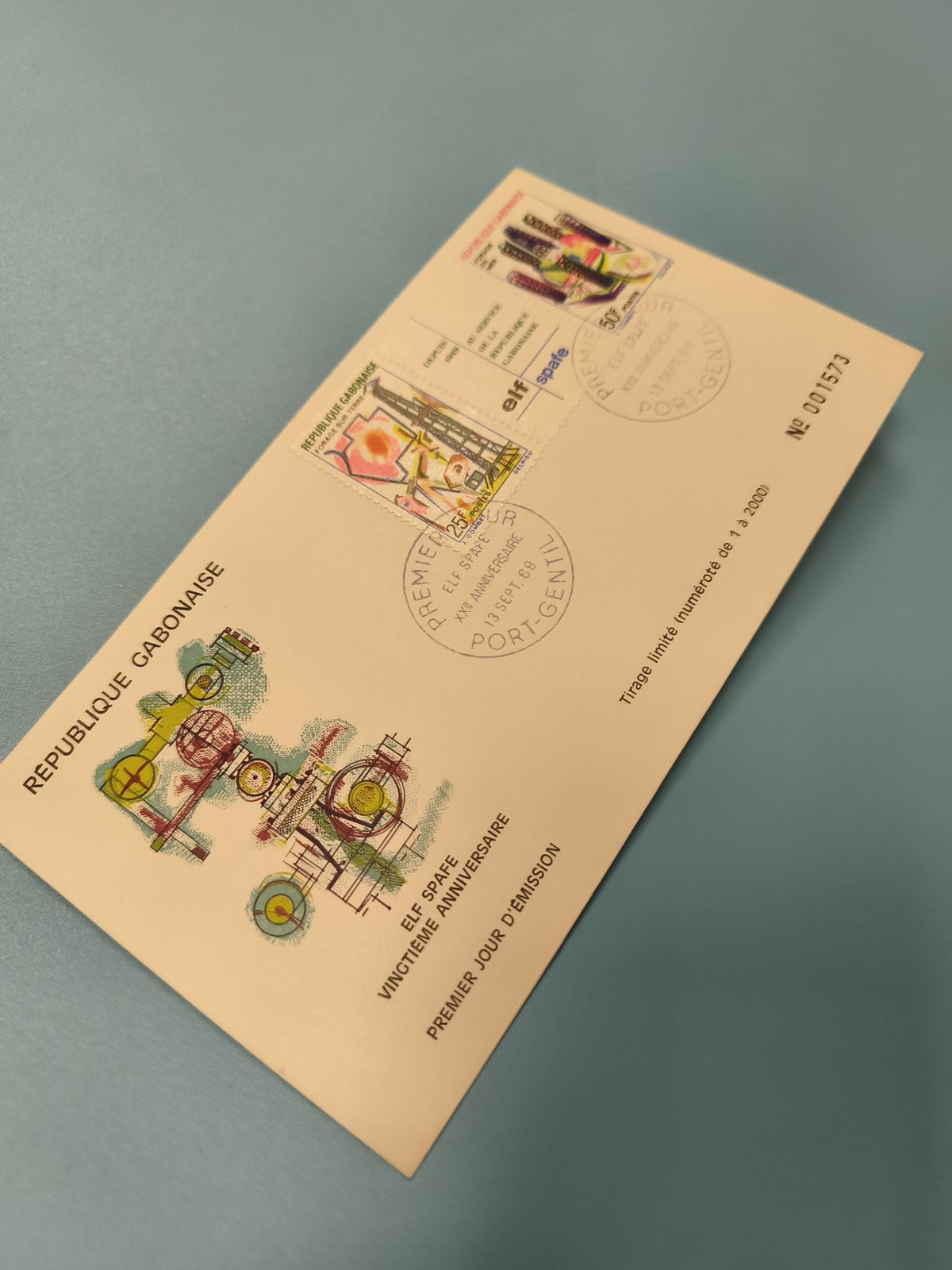 Enveloppe FDC Gabon timbre premier jour d?émission ELF SPAFE 20e anniversaire