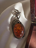 Boucle d'oreille vintage argent ambre naturelle orpheline