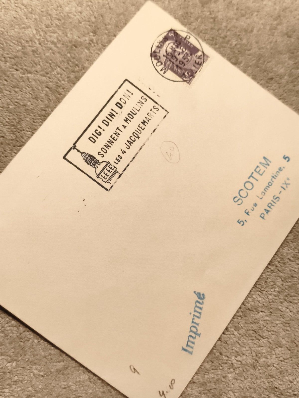 Lettre imprimée affranchie 1953 cachet Moulins SCOTEM Paris philatélie (Ref 8)