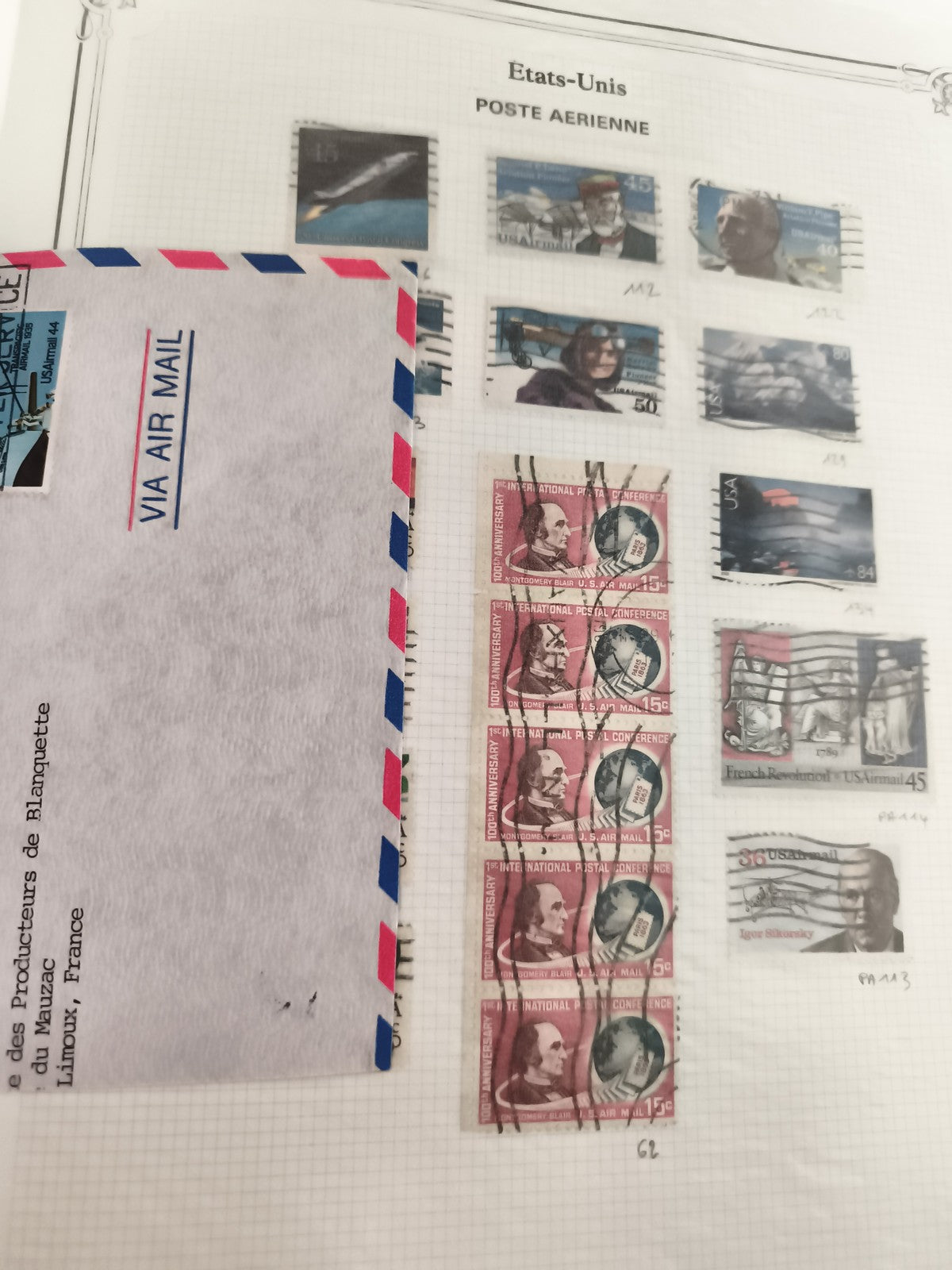 Timbres anciens poste aérienne USA oblitérés + enveloppe Air Mail vintage