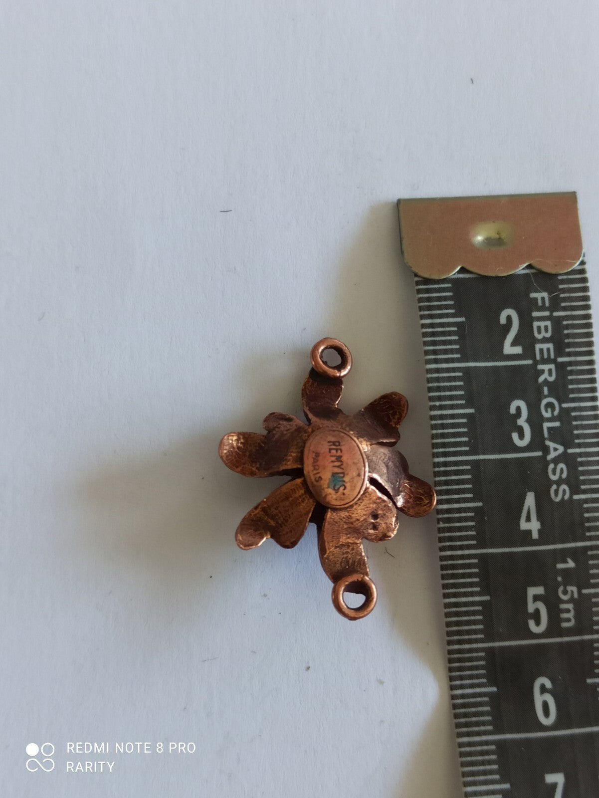 Pendentif fleur vintage cuivre Remy Dis Paris strass années 80/90 France
