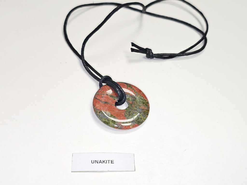 Collier pendentif donut en Unakite pierre naturelle bijou élégant femme occasion